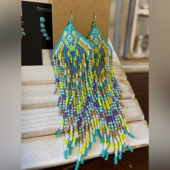 New Gorgeous 💋Gold Beaded tassel boho western tribal earrings jewelry purple - Picture 3 of 9